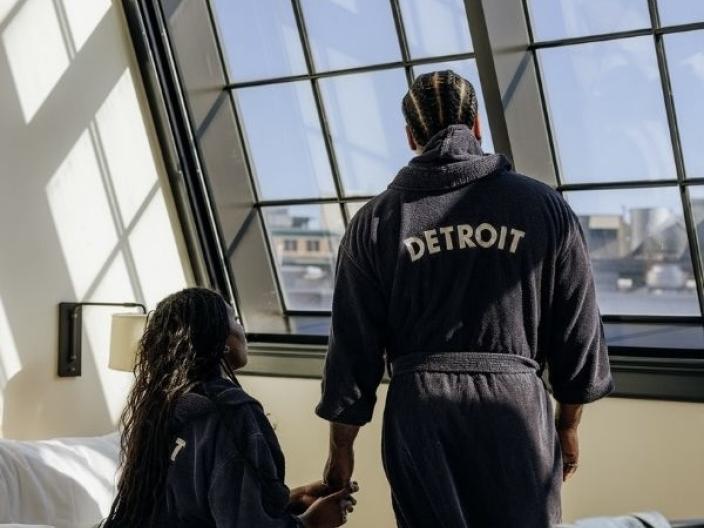 A couple enjoys the Canfield Suite