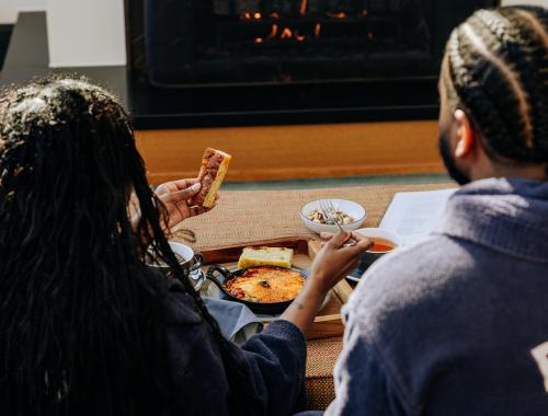 Man and Woman enjoying in room dining