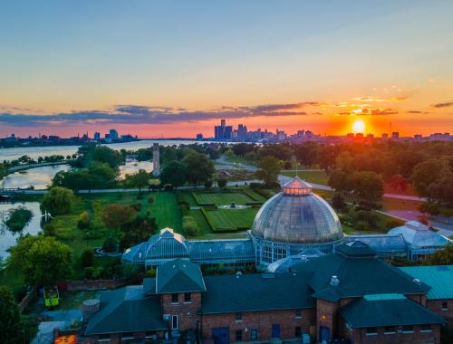 Arial view of Belle Isle at sunset