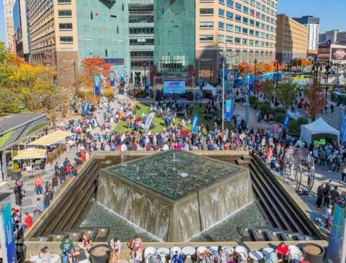 Arial view of Campus Martius Park