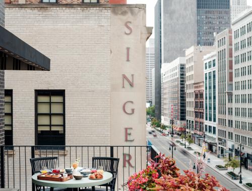 Shinola Hotel balcony overlooking Woodward Ave.