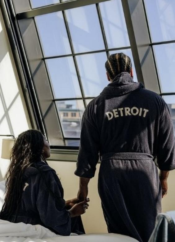 A couple enjoys the Canfield Suite