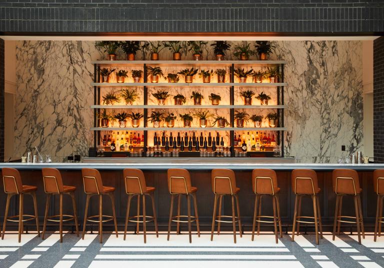 Interior Bar-back of The Birdy Room in the Shinola Hotel