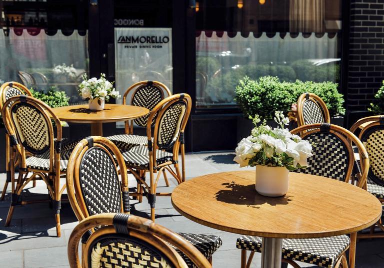 San Morello Restaurant outdoor seating in Shinola Hotel, Detroit Michigan 