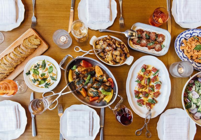 San Morello Restaurant food spread in Shinola Hotel, Detroit Michigan 