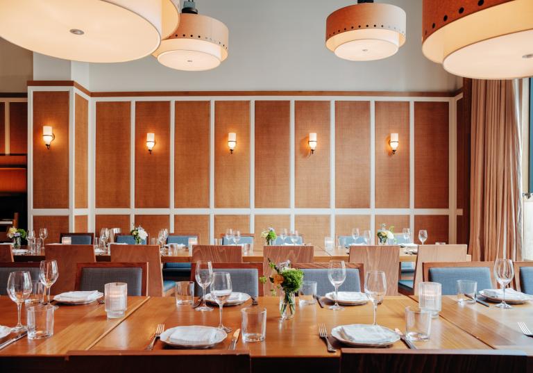 San Morello Restaurant seating in Shinola Hotel, Detroit Michigan 