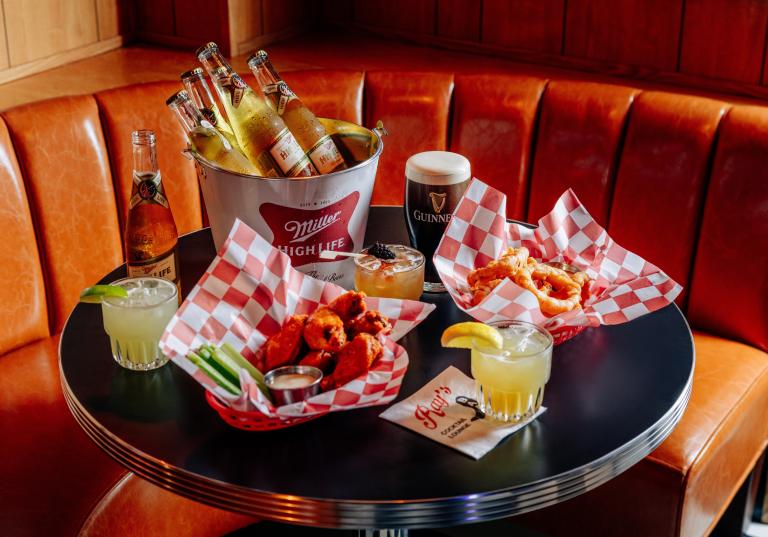 Spread of bar bites and drinks at Ray's