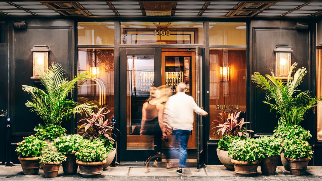 Couple entering Shinola Hotel