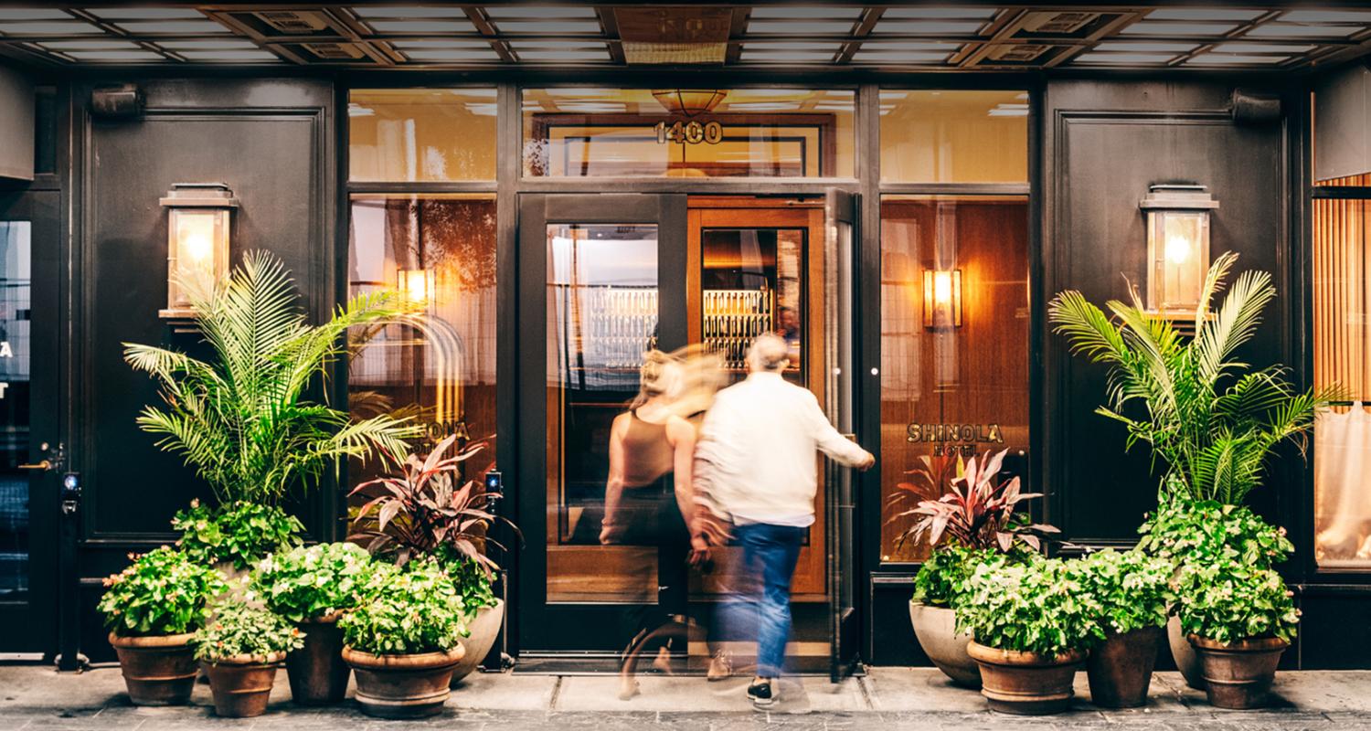 Couple entering Shinola Hotel