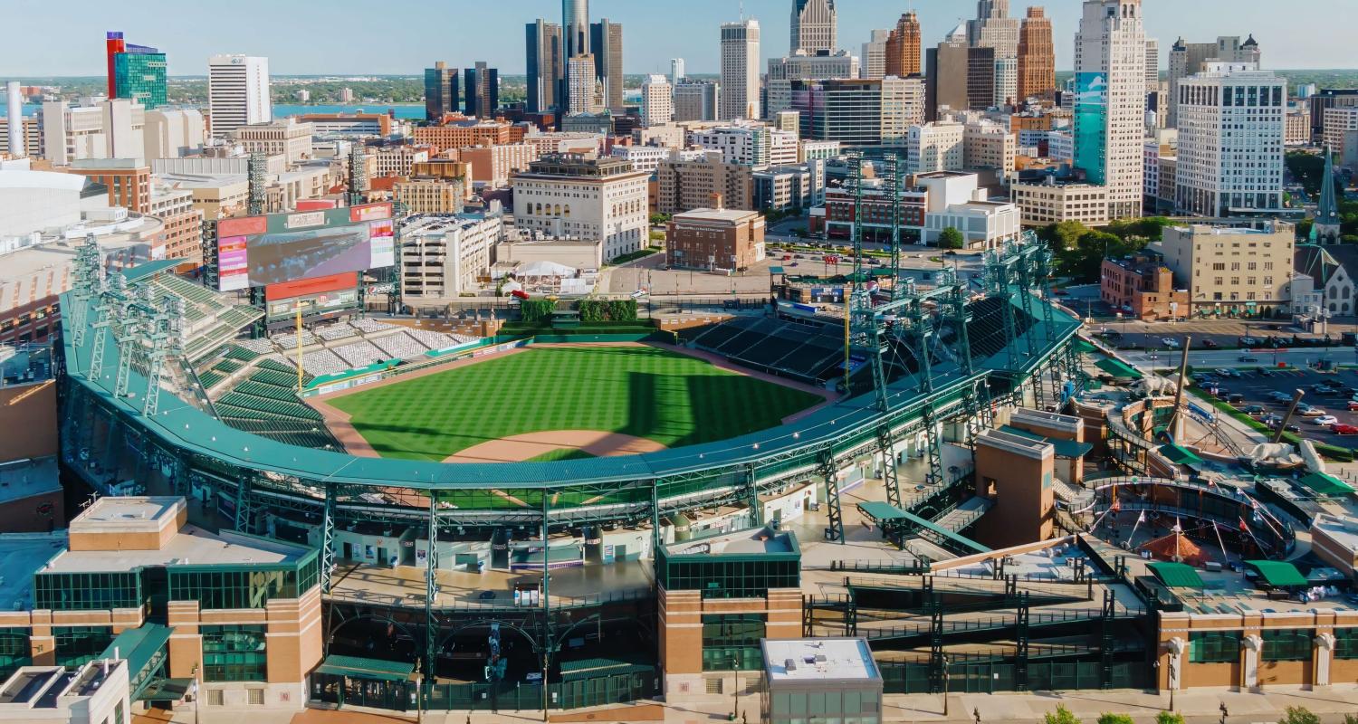 Ariel view of Comerica Park, Detroit
