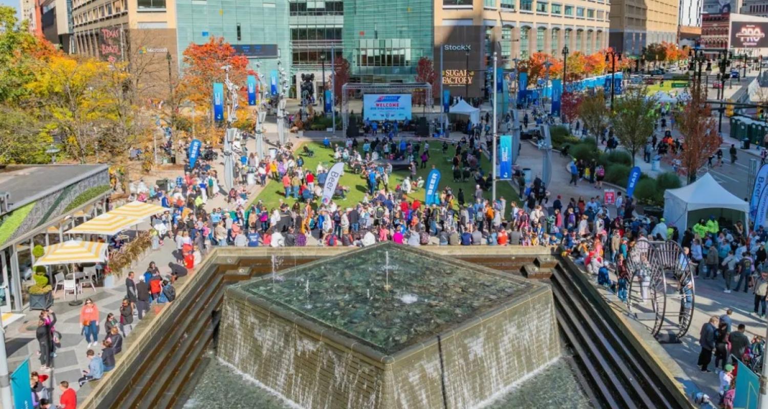 Arial view of Campus Martius Park