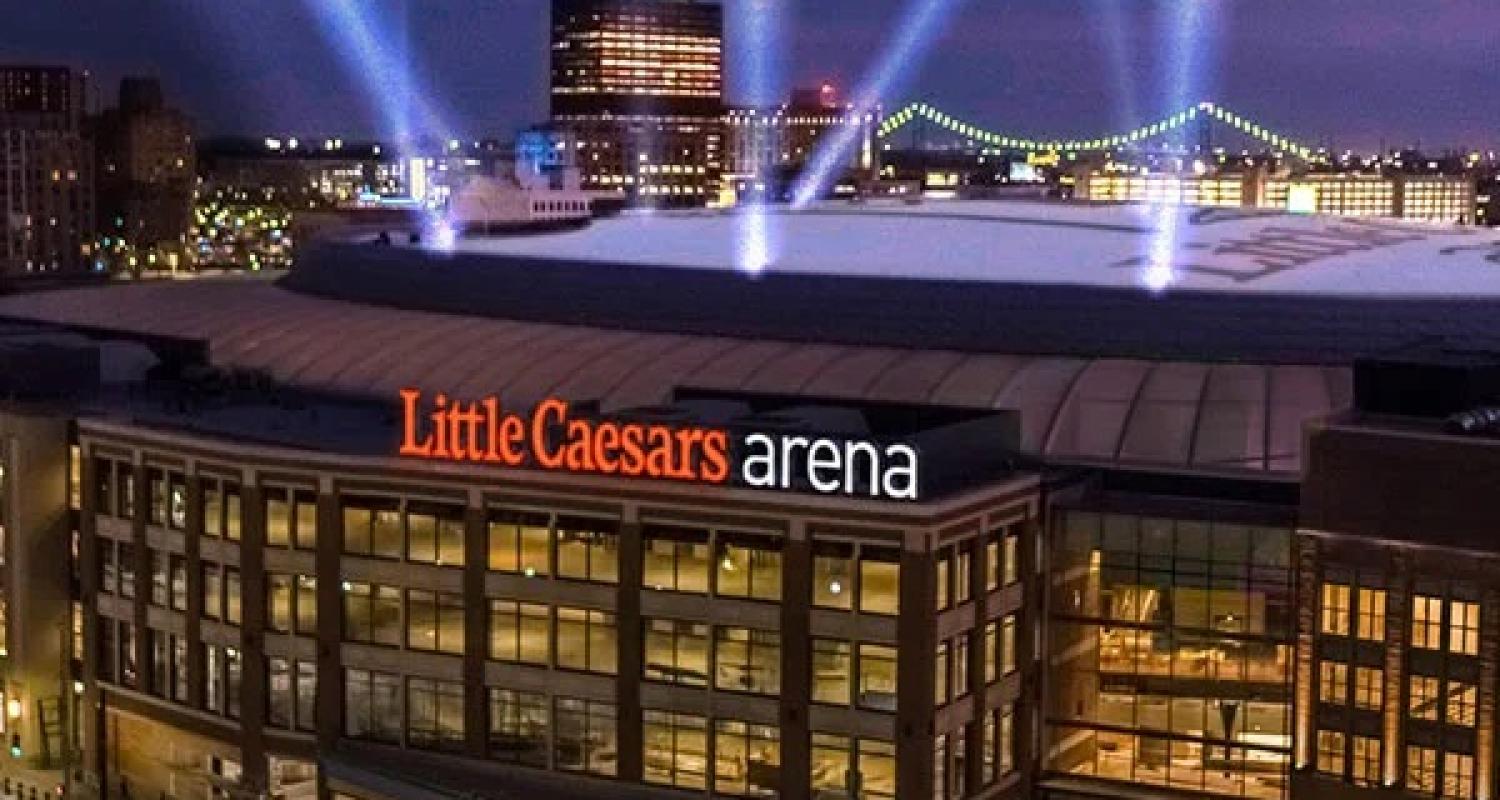 Exterior view of Little Caesars Arena 