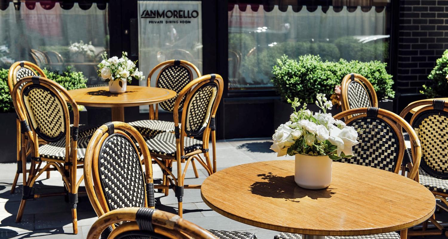San Morello Restaurant outdoor seating in Shinola Hotel, Detroit Michigan 