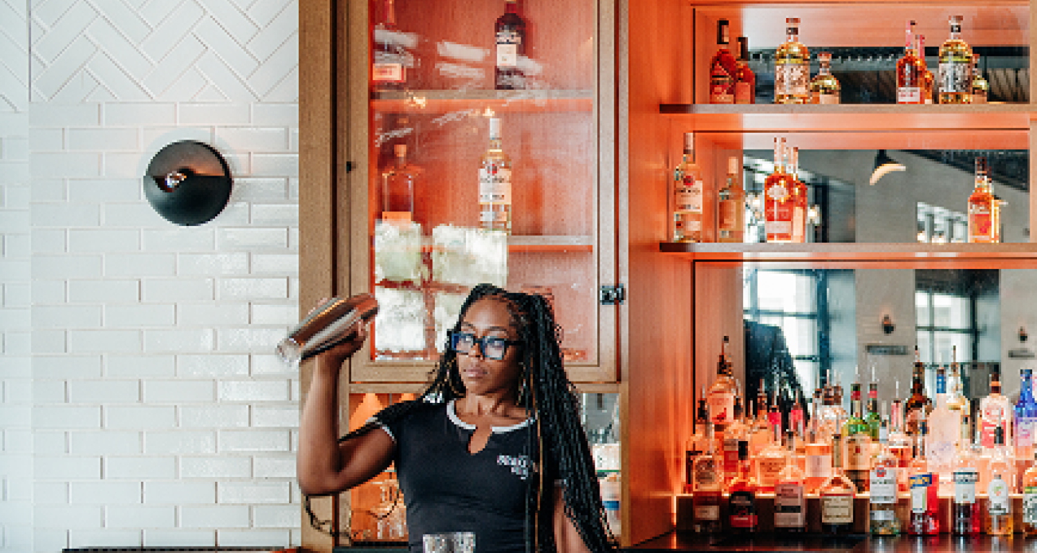 Bar Person shaking a cocktail shaker
