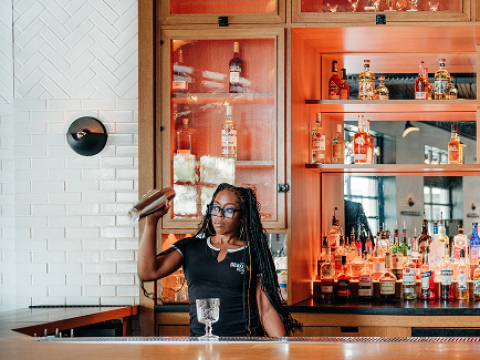 Bar Person shaking a cocktail shaker