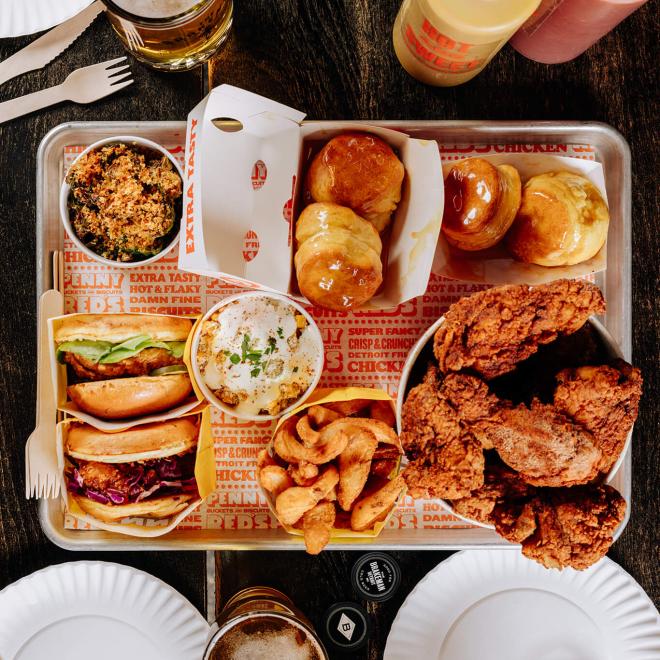Penny Reds tray of food