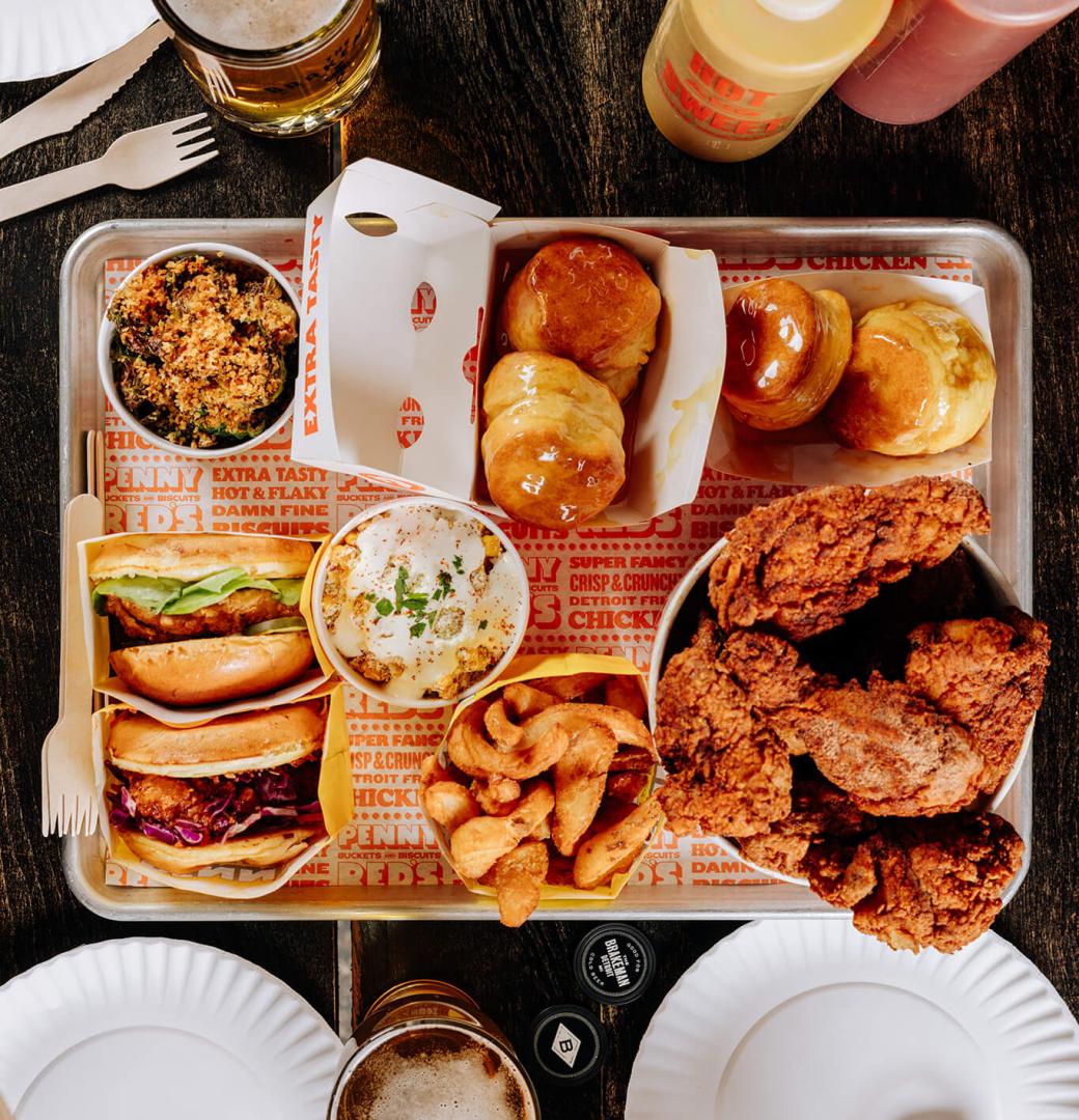 Penny Reds tray of food 