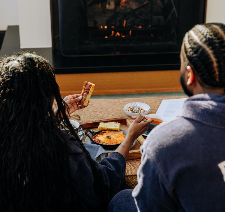 Man and Woman enjoying in room dining